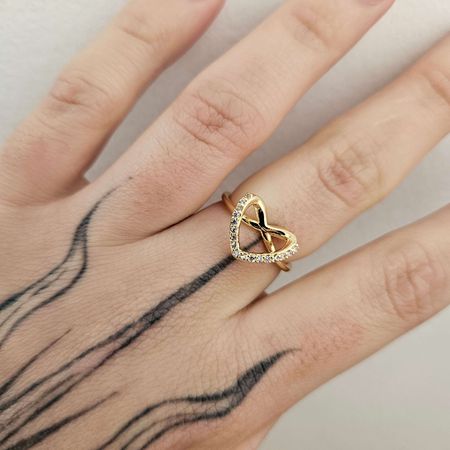 Anel Cravejado Em Zircônia Coração Dourado - Chérie Bijoux