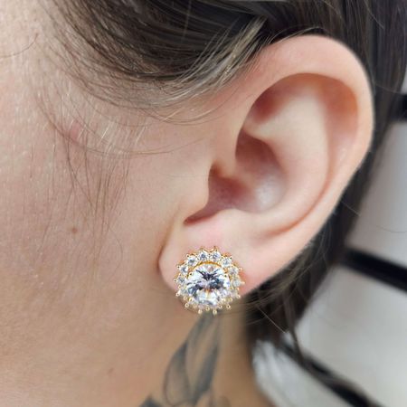 Brinco Com Zircônia Dourado Branco - Chérie Bijoux