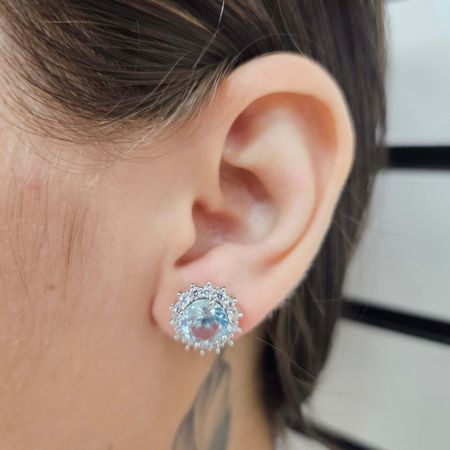 Brinco Com Zircônia Prata Azul - Chérie Bijoux