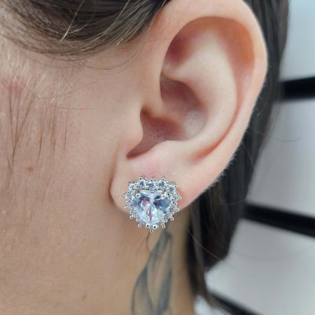 Brinco Com Zircônia Coração Prata Branco - Chérie Bijoux