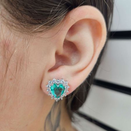 Brinco Com Zircônia Coração Prata Acqua - Chérie Bijoux
