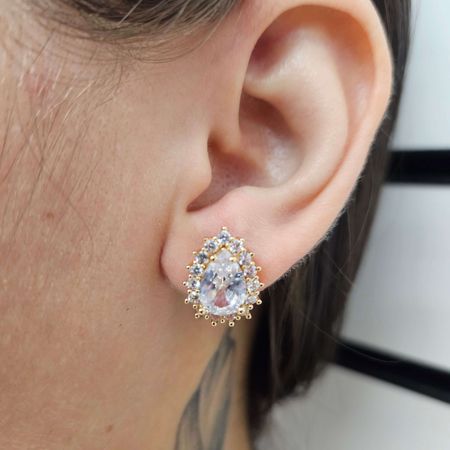 Brinco Com Zircônia Gota Dourado Branco - Chérie Bijoux