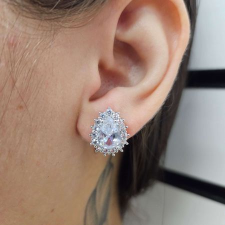 Brinco Com Zircônia Gota Prata Branco - Chérie Bijoux