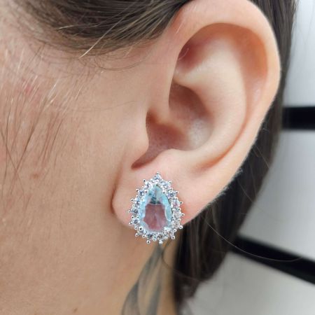 Brinco Com Zircônia Gota Prata Azul - Chérie Bijoux