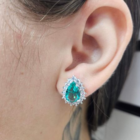 Brinco Com Zircônia Gota Prata Acqua - Chérie Bijoux