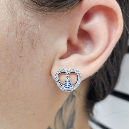 Brinco Com Zircônia Nossa Senhora Aparecida Prata - Chérie Bijoux