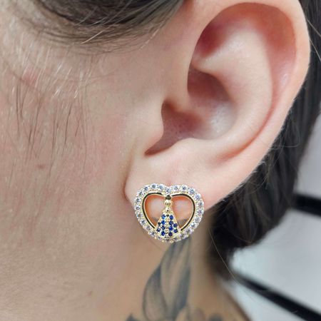 Brinco Com Zircônia Nossa Senhora Aparecida Dourad... - Chérie Bijoux