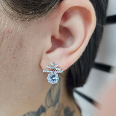 Brinco Com Zircônia Detalhado Prata - Chérie Bijoux