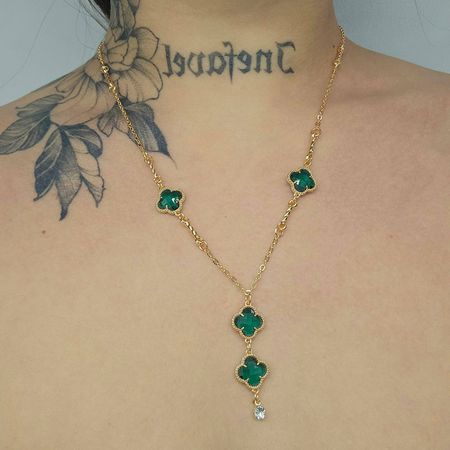 Colar Folheado a Ouro 18K Trevo Verde - Chérie Bijoux