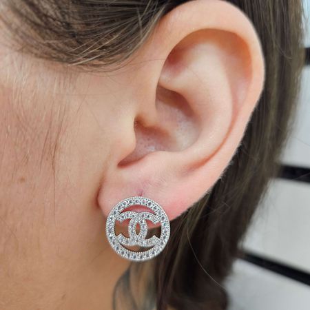 Brinco Com Zircônia Chanel Prata - Chérie Bijoux