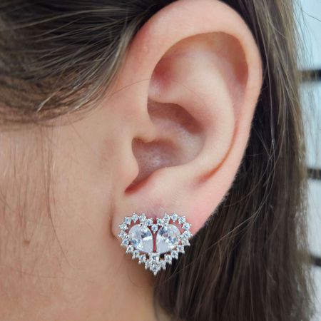 Brinco Com Zircônia Coração Prata - Chérie Bijoux