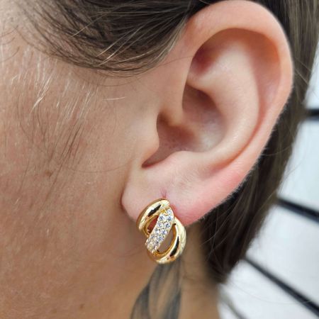 Brinco Com Zircônia Delicado Dourado - Chérie Bijoux