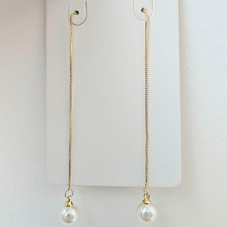 Brinco Longo Folheado a Ouro 18K Pérola - Chérie Bijoux