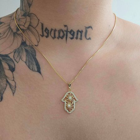 Colar Folheado a Ouro 18K Com Zircônia Hamsá - Chérie Bijoux