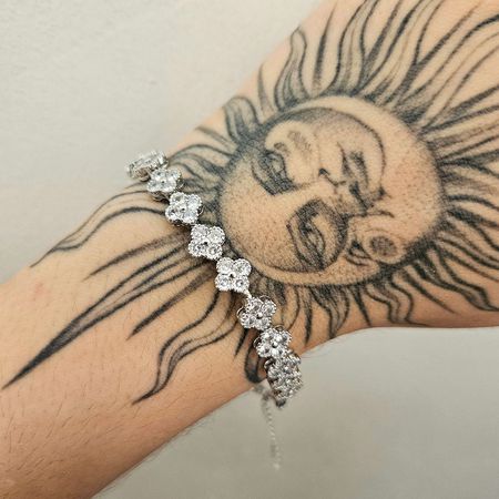 Pulseira Cravejada Em Zircônia Prata Trevo - Chérie Bijoux