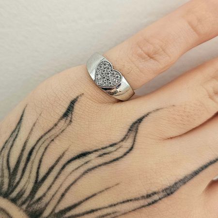 Anel Cravejado Em Zircônia Prata Coração - Chérie Bijoux