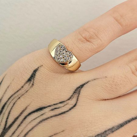 Anel Cravejado Em Zircônia Dourado Coração - Chérie Bijoux