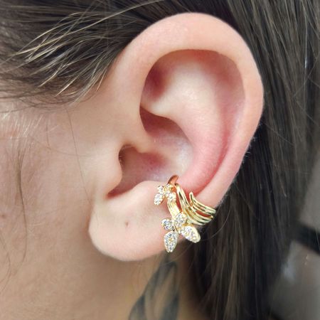 Piercing Fake Com Zircônia Borboleta Dourado - Chérie Bijoux