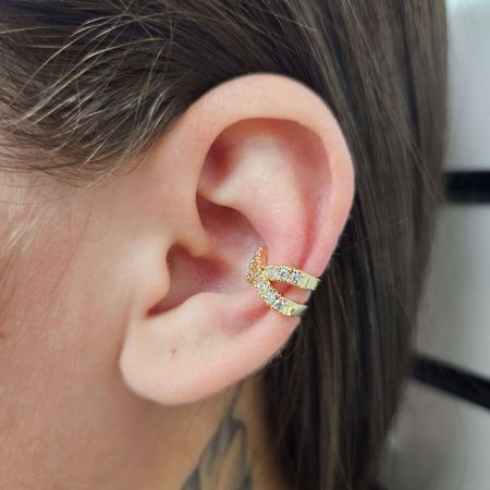 Piercing Fake Com Zircônia Detalhado Dourado - Chérie Bijoux