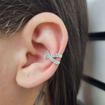 Piercing Fake Com Zircônia Detalhado Prata - Chérie Bijoux