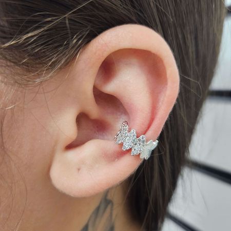Piercing Fake Com Zircônia Detalhado Prata - Chérie Bijoux