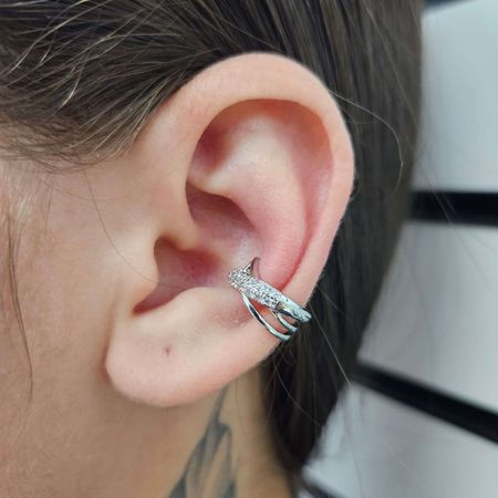 Piercing Fake Com Zircônia Detalhado Prata - Chérie Bijoux