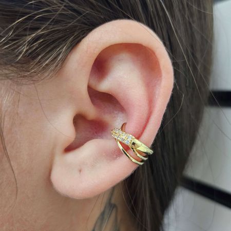 Piercing Fake Com Zircônia Detalhado Dourado - Chérie Bijoux