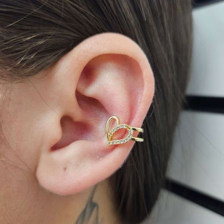 Piercing Fake Com Zircônia Coração Dourado - Chérie Bijoux