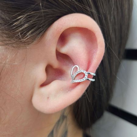 Piercing Fake Com Zircônia Coração Prata - Chérie Bijoux