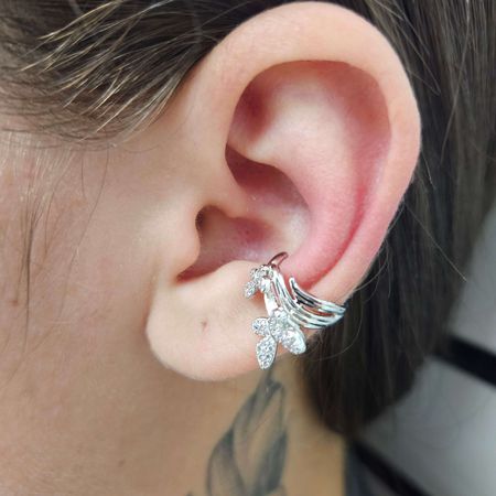 Piercing Fake Com Zircônia Borboleta Prata - Chérie Bijoux