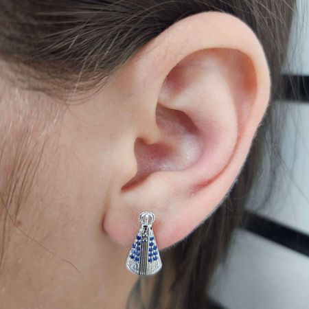 Brinco Com Zircônia Nossa Senhora Aparecida Prata - Chérie Bijoux
