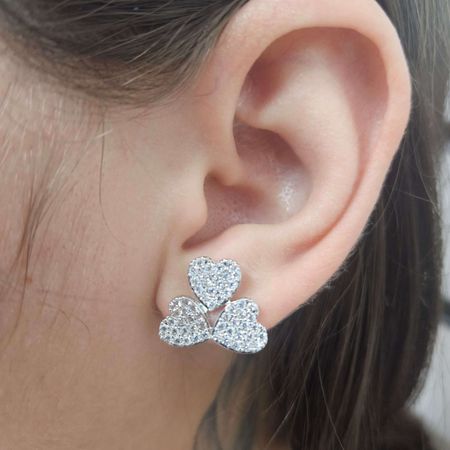 Brinco Com Zircônia Coração Prata - Chérie Bijoux