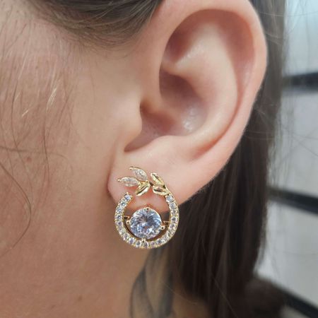 Brinco Com Zircônia Ramos Dourado - Chérie Bijoux