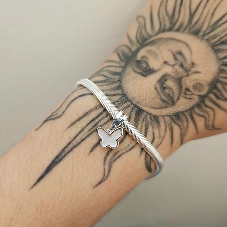 Pulseira Folheada A Prata 925 Malha Com Borboleta - Chérie Bijoux