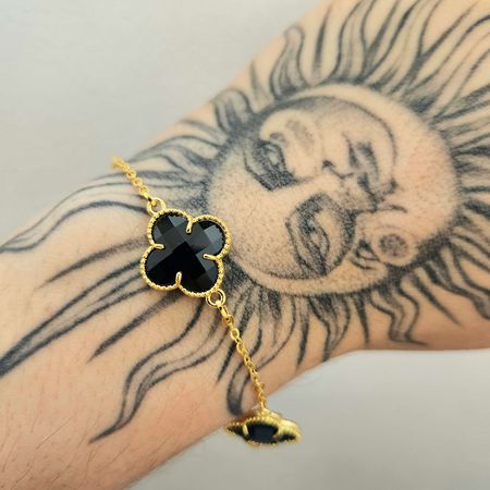 Pulseira Folheada A Ouro 18K Trevo Preto - Chérie Bijoux