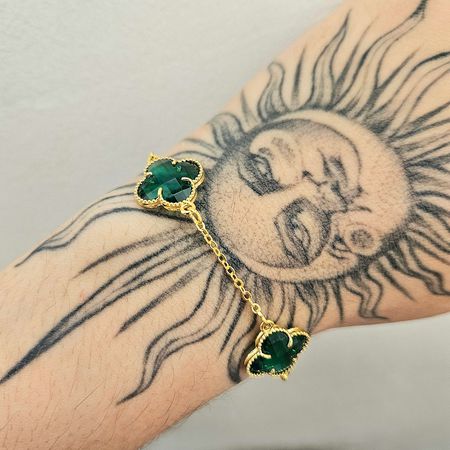 Pulseira Folheada A Ouro 18K Trevo Verde - Chérie Bijoux
