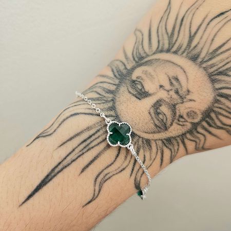 Pulseira Folheada A Prata 925 Trevo Verde - Chérie Bijoux