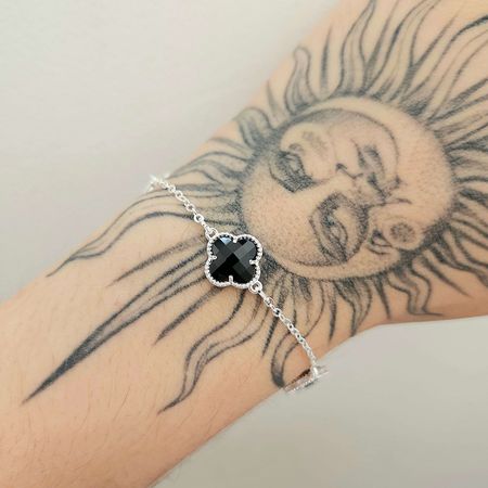 Pulseira Folheada A Prata 925 Trevo Preto - Chérie Bijoux