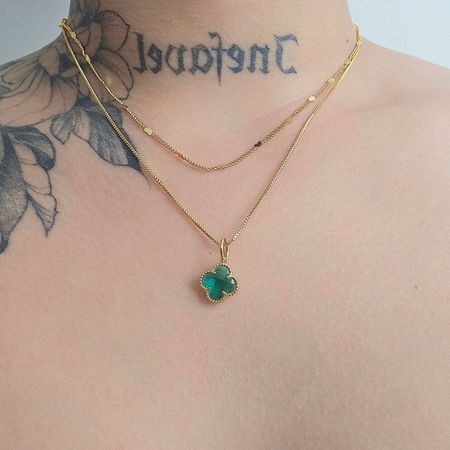 Colar Duplo Folheado a Ouro 18K Trevo Verde - Chérie Bijoux