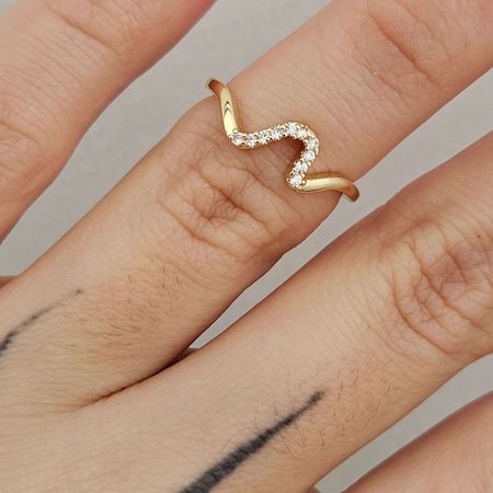 Anel Falange Cravejado Em Zircônia Onda Dourada - Chérie Bijoux