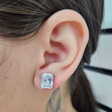 Brinco Retângulo Prata - Chérie Bijoux