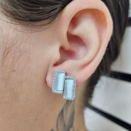 Brinco Retângulo Prata - Chérie Bijoux