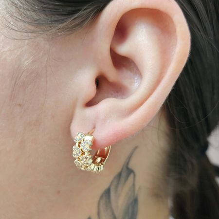 Mini Argola Com Zircônia Coração Dourado - Chérie Bijoux
