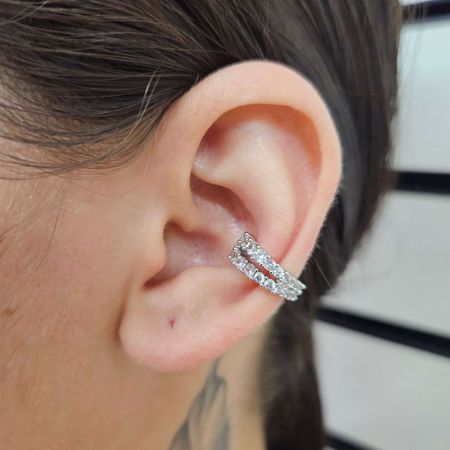 Par De Piercing Fake Com Zircônia Prata - Chérie Bijoux