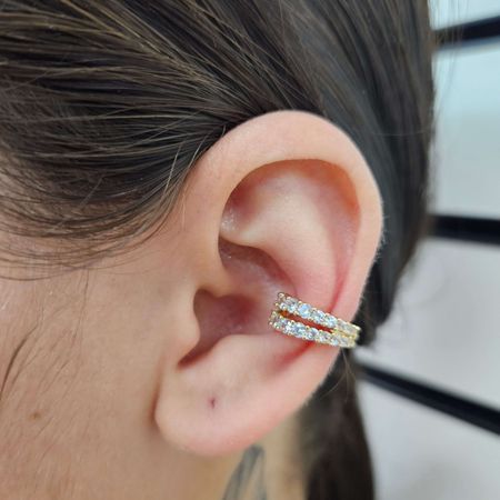 Par De Piercing Fake Com Zircônia Dourada - Chérie Bijoux