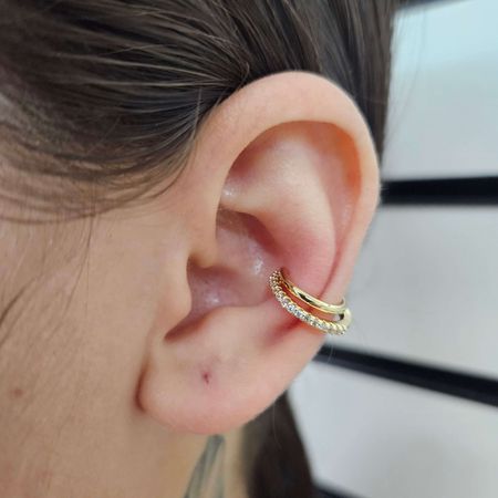 Par De Piercing Fake Com Zircônia Dourada - Chérie Bijoux