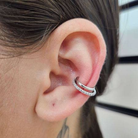Par De Piercing Fake Com Zircônia Prata - Chérie Bijoux