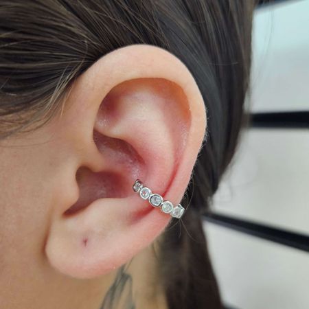 Par De Piercing Fake Com Zircônia Prata - Chérie Bijoux