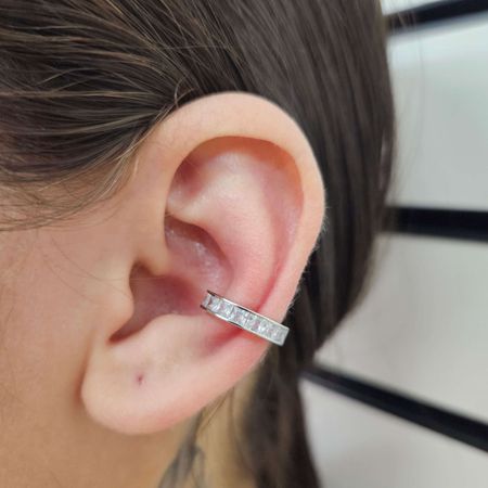 Par De Piercing Fake Com Zircônia Prata - Chérie Bijoux