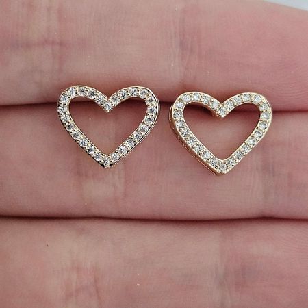 Brinco Com Zircônia Coração Dourado - Chérie Bijoux